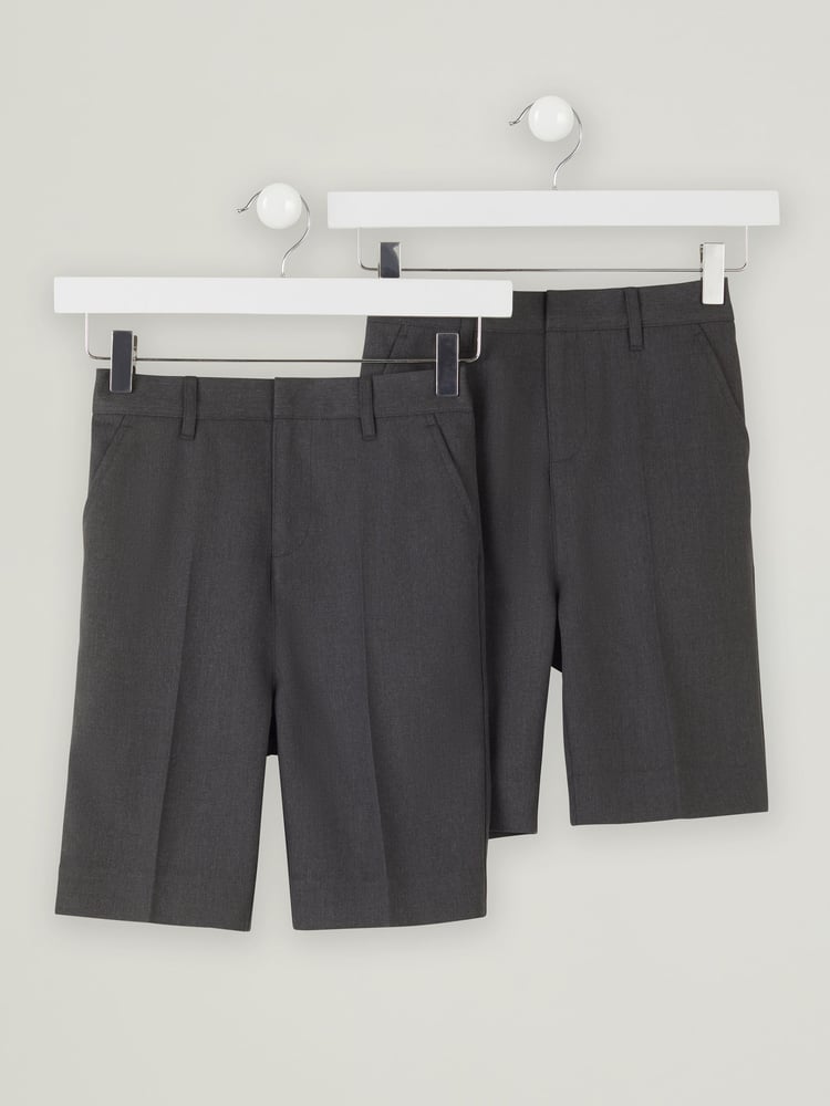 Trutex Junior Boys Slim Leg Grey 2 Pack School Shorts - Image 1 of 5