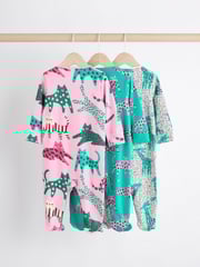 Pink/Green Popper Baby 100% Cotton Sleepsuits 3 Pack (0mths-2yrs) - Image 2 of 11