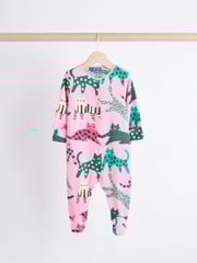 Pink/Green Popper Baby 100% Cotton Sleepsuits 3 Pack (0mths-2yrs) - Image 3 of 11