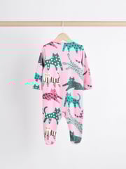 Pink/Green Popper Baby 100% Cotton Sleepsuits 3 Pack (0mths-2yrs) - Image 4 of 11
