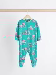 Pink/Green Popper Baby 100% Cotton Sleepsuits 3 Pack (0mths-2yrs) - Image 5 of 11