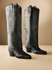 Black Premium Cowboy Gaiter Boho Knee High Boots - Image 1 of 5