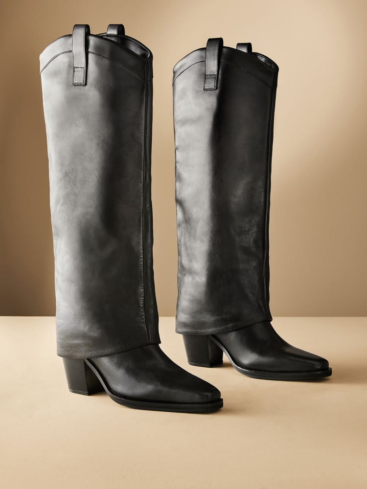 Black Premium Cowboy Gaiter Boho Knee High Boots - Image 1 of 5