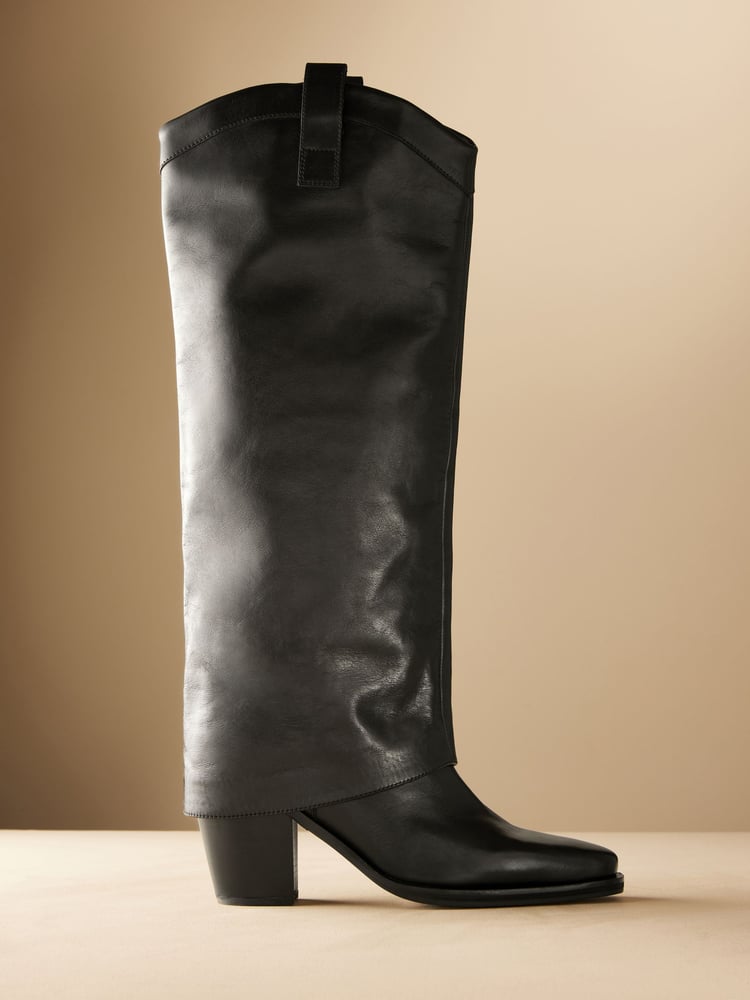 Black Premium Cowboy Gaiter Boho Knee High Boots - Image 2 of 5