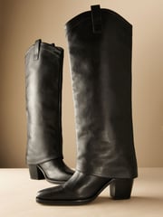 Black Premium Cowboy Gaiter Boho Knee High Boots - Image 4 of 5