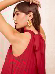Friends Like These Red Halter Neck Pleated Midi Dress - Image 2 of 4