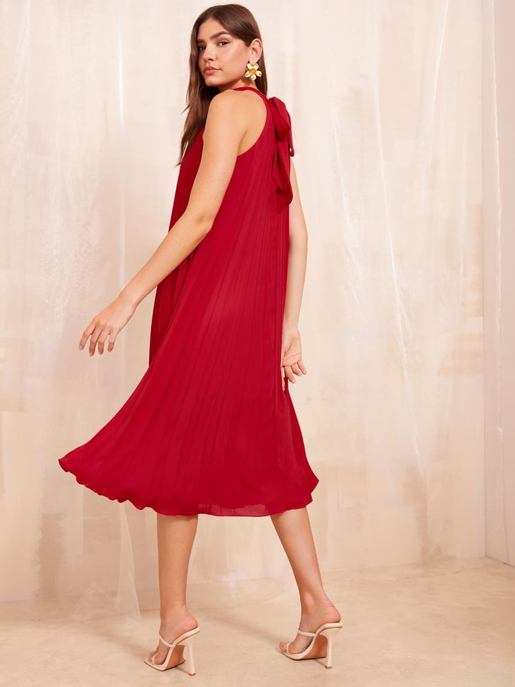 Friends Like These Red Halter Neck Pleated Midi Dress - Image 4 of 4