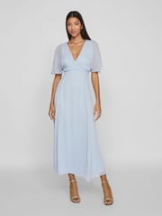 VILA Light Blue Angel Sleeve Midi Occasion Dress - Image 1 of 7