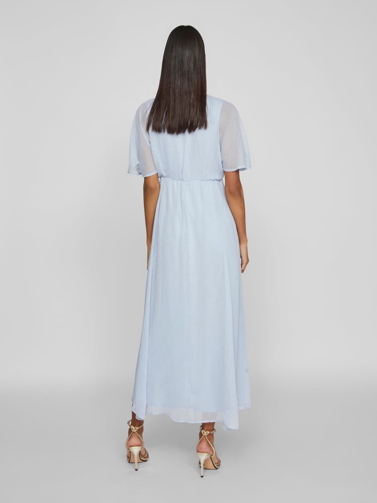 VILA Light Blue Angel Sleeve Midi Occasion Dress - Image 2 of 7