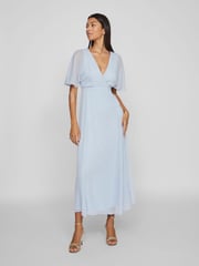 VILA Light Blue Angel Sleeve Midi Occasion Dress - Image 3 of 7