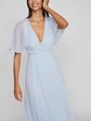 VILA Light Blue Angel Sleeve Midi Occasion Dress - Image 5 of 7