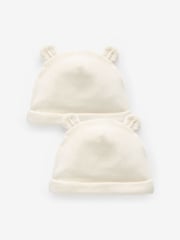 Cream Velour Baby Beanie Hats 2 Pack (0-12mths) - Image 1 of 4
