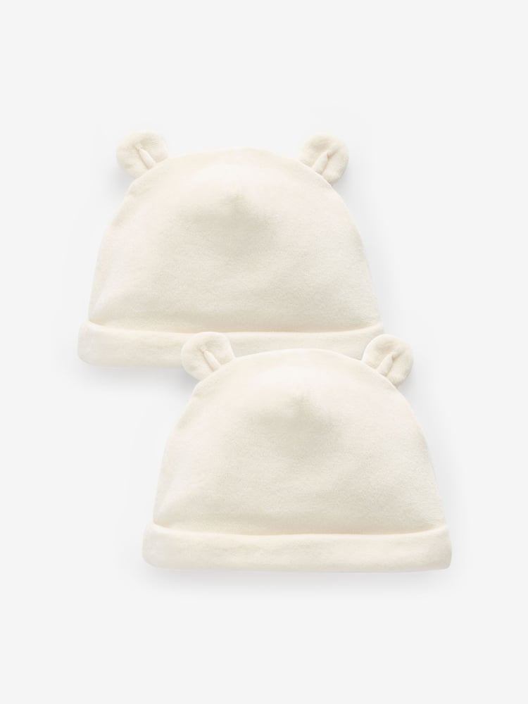 Cream Velour Baby Beanie Hats 2 Pack (0-12mths) - Image 1 of 4