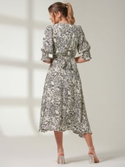 Jolie Moi White Puff Sleeve Wrap Midi Dress - Image 2 of 6
