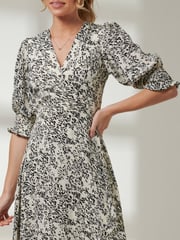 Jolie Moi White Puff Sleeve Wrap Midi Dress - Image 3 of 6