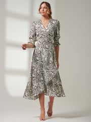 Jolie Moi White Puff Sleeve Wrap Midi Dress - Image 4 of 6