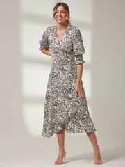 Jolie Moi White Puff Sleeve Wrap Midi Dress - Image 6 of 6