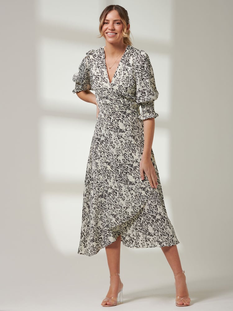 Jolie Moi White Puff Sleeve Wrap Midi Dress - Image 6 of 6