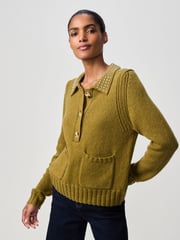 Olive Green Gem Embellished Collar Jumper - Image 1 of 6