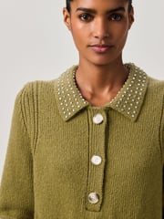 Olive Green Gem Embellished Collar Jumper - Image 4 of 6