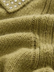 Olive Green Gem Embellished Collar Jumper - Image 6 of 6