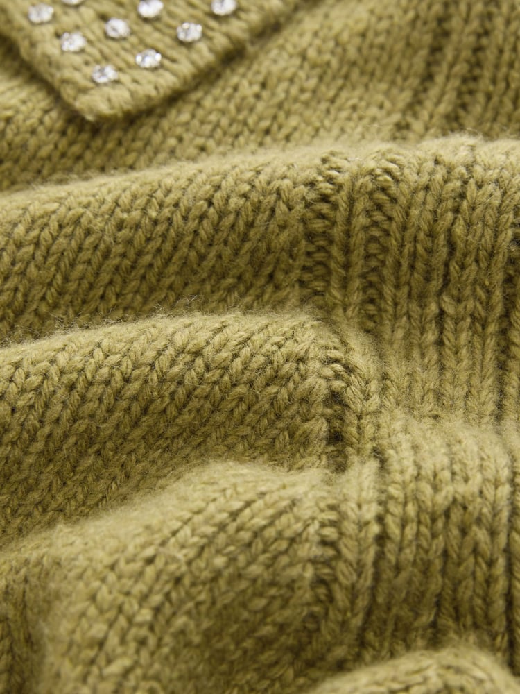 Olive Green Gem Embellished Collar Jumper - Image 6 of 6