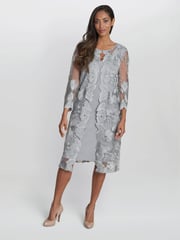 Gina Bacconi Grey Savoy Embroidered Lace Mock Jacket With Jersey Dress - Image 1 of 4
