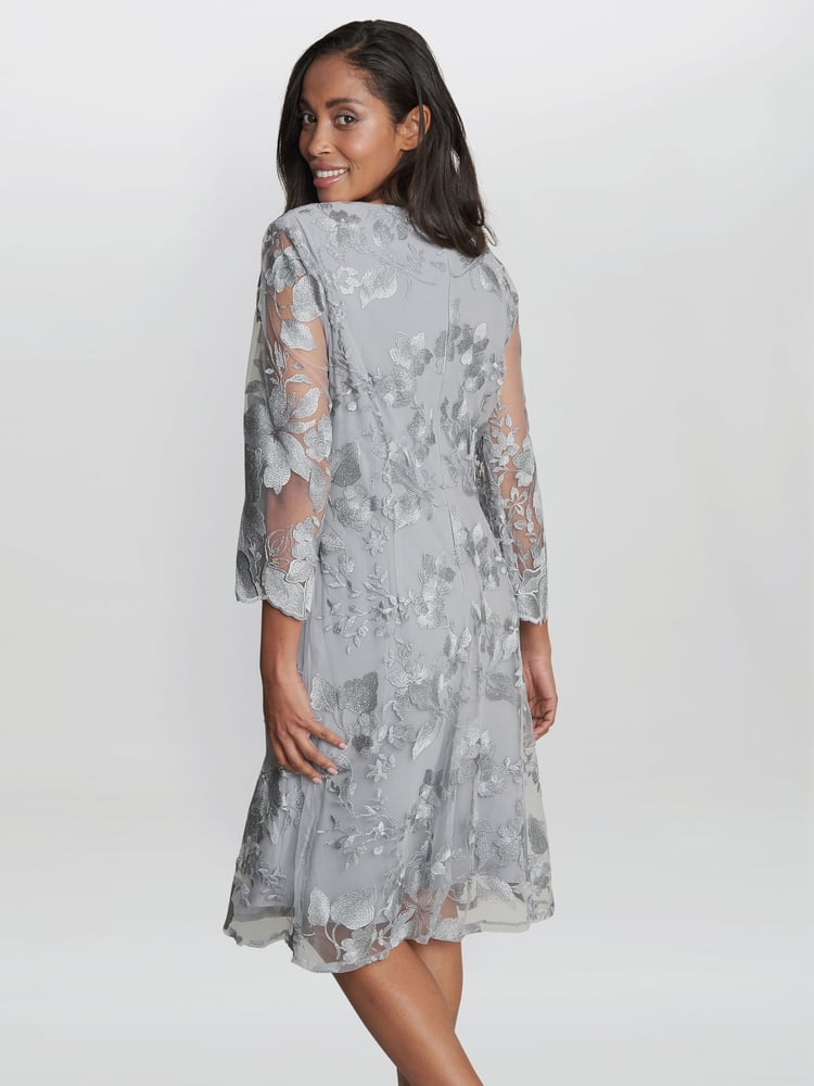Gina Bacconi Grey Savoy Embroidered Lace Mock Jacket With Jersey Dress - Image 2 of 4