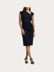 Lauren Ralph Lauren Navy Kehlani Asymmetrical Neckline Midi Dress - Image 8 of 9