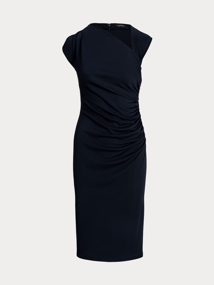 Lauren Ralph Lauren Navy Kehlani Asymmetrical Neckline Midi Dress - Image 9 of 9