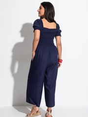 Pour Moi Navy Blue Sally Fuller Bust Shirred Bodice Puff Sleeve Jumpsuit - Image 2 of 4