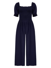 Pour Moi Navy Blue Sally Fuller Bust Shirred Bodice Puff Sleeve Jumpsuit - Image 3 of 4