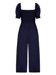 Pour Moi Navy Blue Sally Fuller Bust Shirred Bodice Puff Sleeve Jumpsuit - Image 4 of 4
