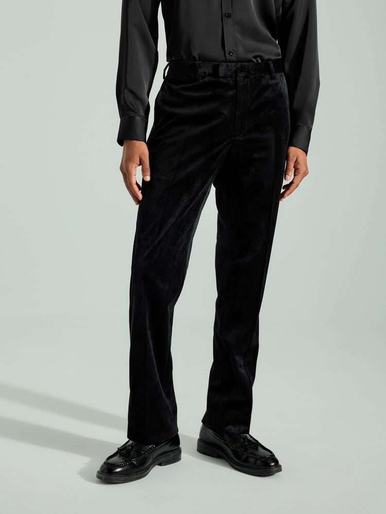 Black Velvet Tuxedo Trousers - Image 1 of 11