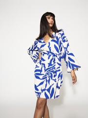 JDY Blue Leaf Print Wrap Mini Dress - Image 1 of 8