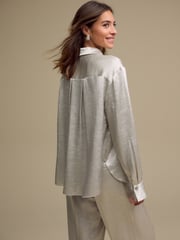 Silver Textured Metallic Satin Shirt - Image 1 of 9