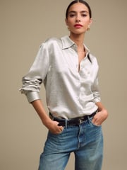 Silver Textured Metallic Satin Shirt - Image 3 of 9