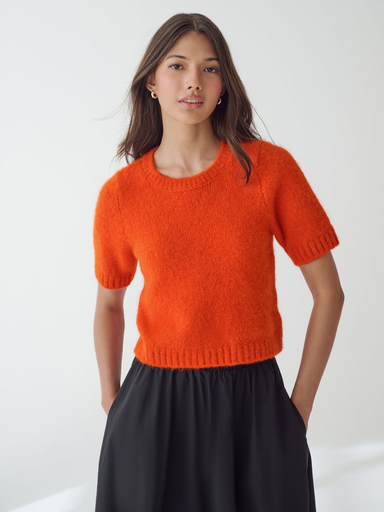 Orange Short Sleeve Crew Neck Jumper With Wool - Image 1 of 8
