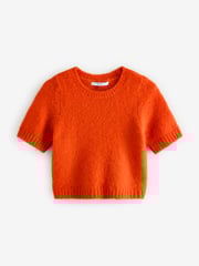 Orange Short Sleeve Crew Neck Jumper With Wool - Image 6 of 8