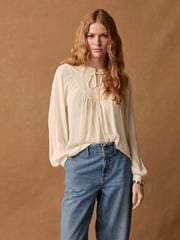 Ivory White Long Sleeve Metallic Tie Neck Blouse - Image 2 of 6