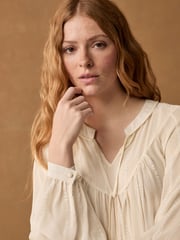 Ivory White Long Sleeve Metallic Tie Neck Blouse - Image 4 of 6