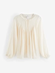 Ivory White Long Sleeve Metallic Tie Neck Blouse - Image 5 of 6