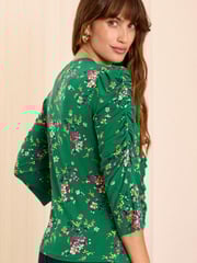 Love & Roses Green Floral Ruched Front Jersey Blouse - Image 4 of 4