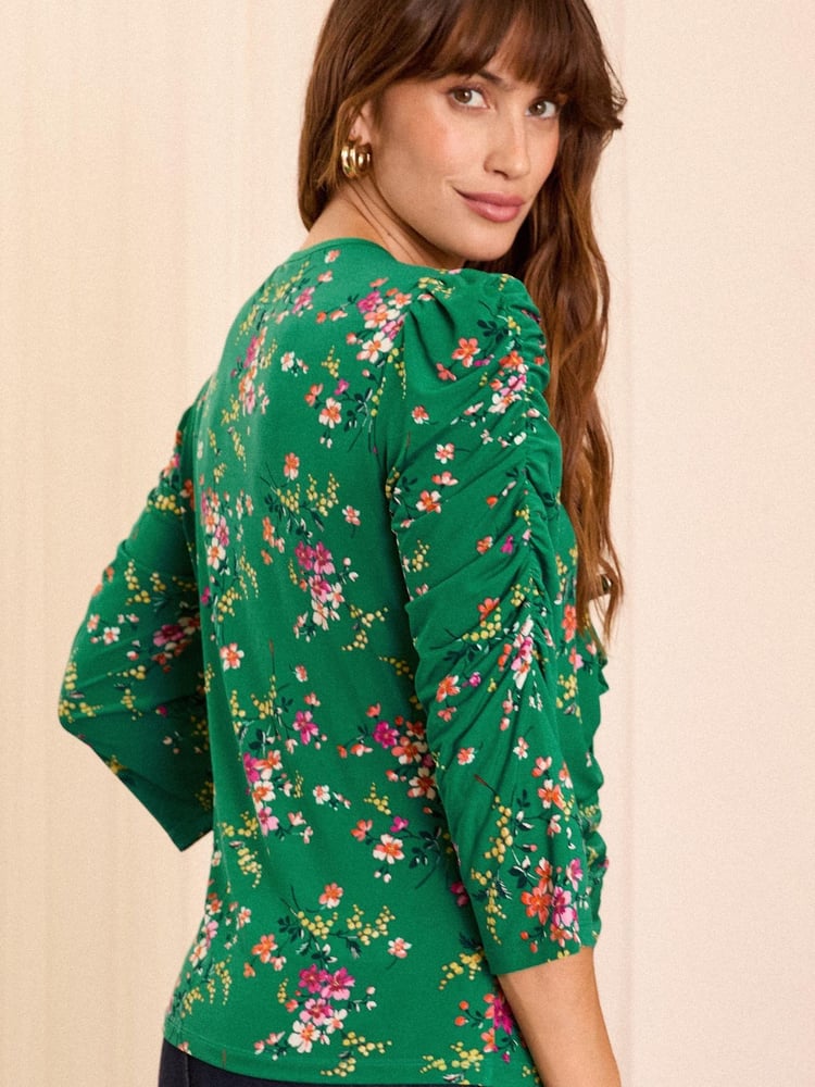 Love & Roses Green Floral Ruched Front Jersey Blouse - Image 4 of 4 Love & Roses Green Floral Ruched Front Jersey Blouse - Image 4 of 4
