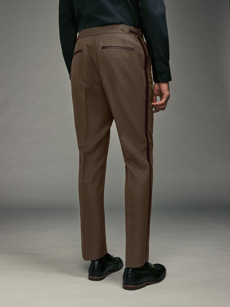 Brown Slim Fit Tape Detail Tuxedo Trousers - Image 1 of 8