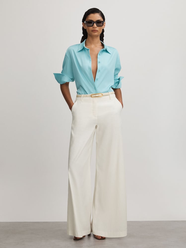 Anna Quan Wide Leg Linen Blend Trousers - Image 1 of 4