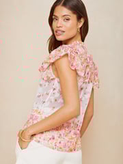 Lipsy White Ruffle Sleeve V Neck Tie Front Blouse - Image 2 of 4