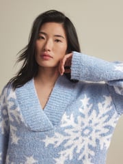 Blue Snowflake Boucle Knitted Christmas Jumper - Image 5 of 8