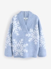 Blue Snowflake Boucle Knitted Christmas Jumper - Image 6 of 8