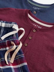 Navy Blue/Burgundy Red 2 Pack Long Sleeve Woven Check 100% Cotton Pyjamas (3-16yrs) - Image 11 of 11